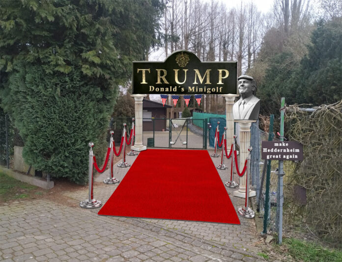 Eingang zum neuen Trump Minigolf Resort ©01.04.2021 by heddernheim.de